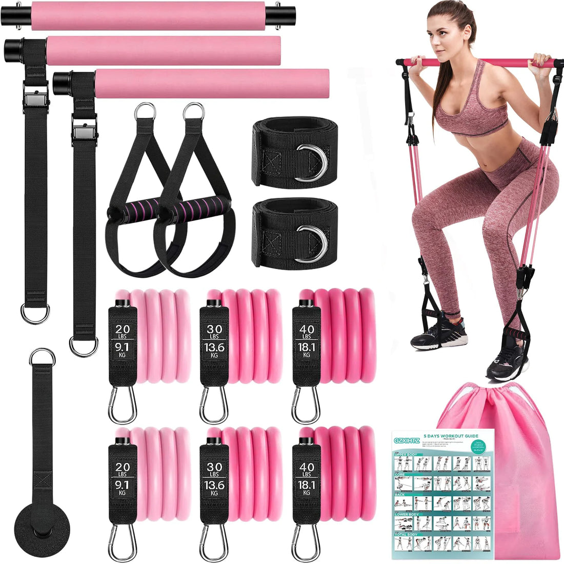 Pilates Bar Kit for Exercise and Fitness for Men & Women