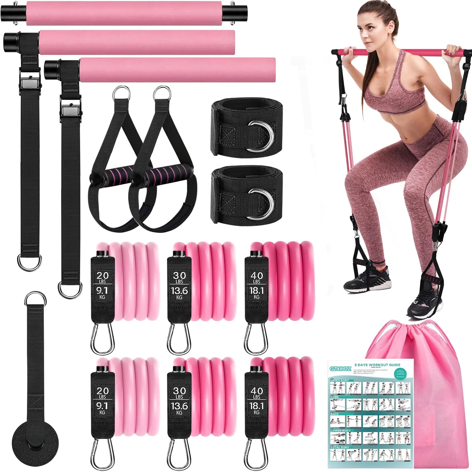 Pilates Bar Kit for Exercise and Fitness for Men & Women