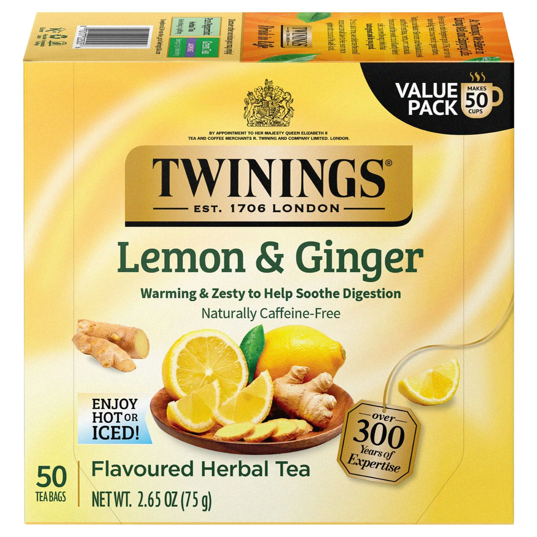 Lemon & Ginger Herbal Tea Bags 50 Count Box