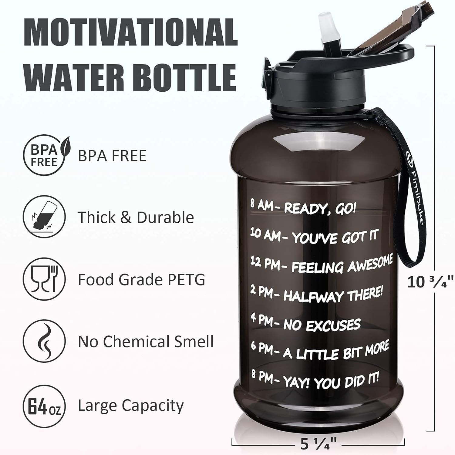 Half Gallon Water Bottle with Handle & Straw Leakproof