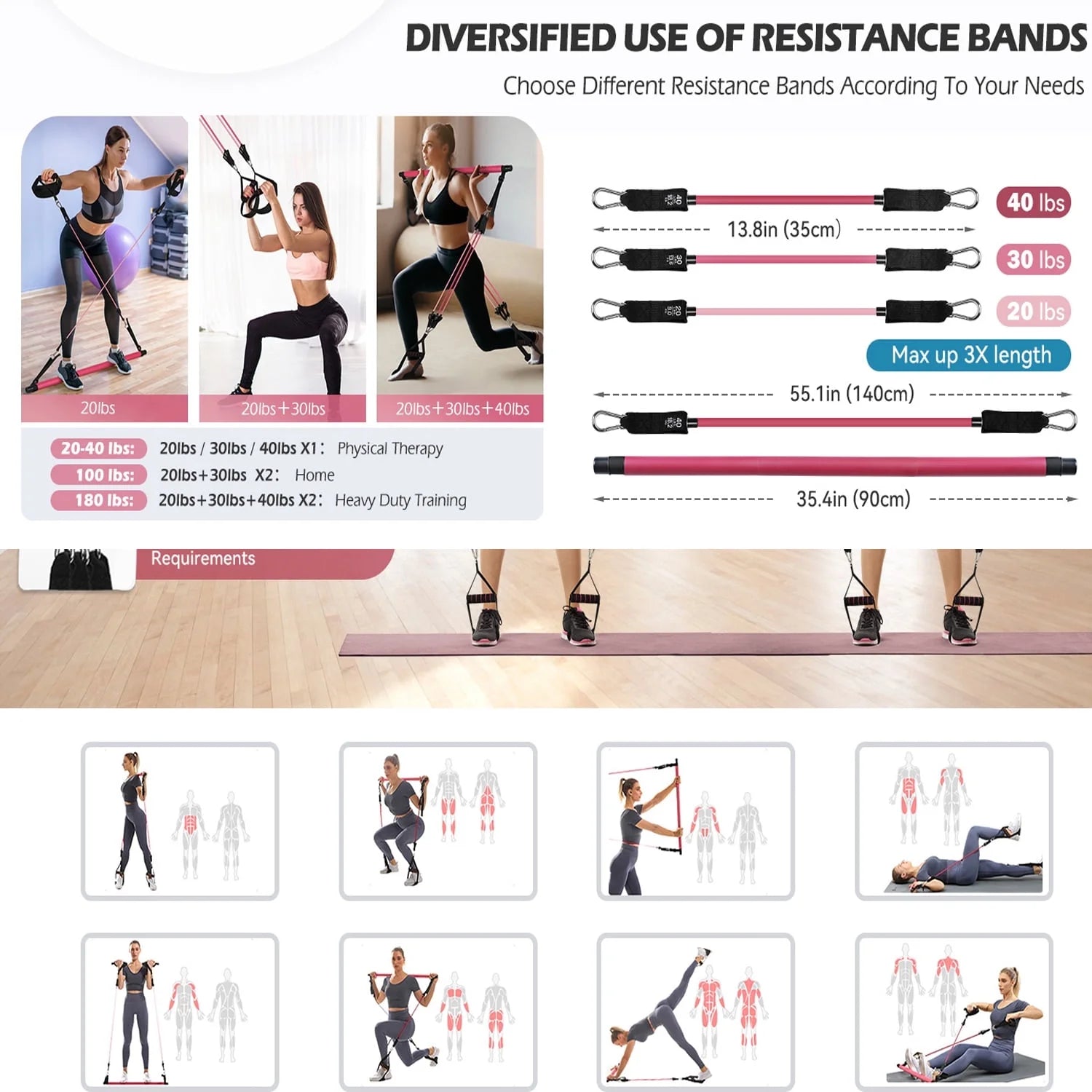 Pilates Bar Kit for Exercise and Fitness for Men & Women