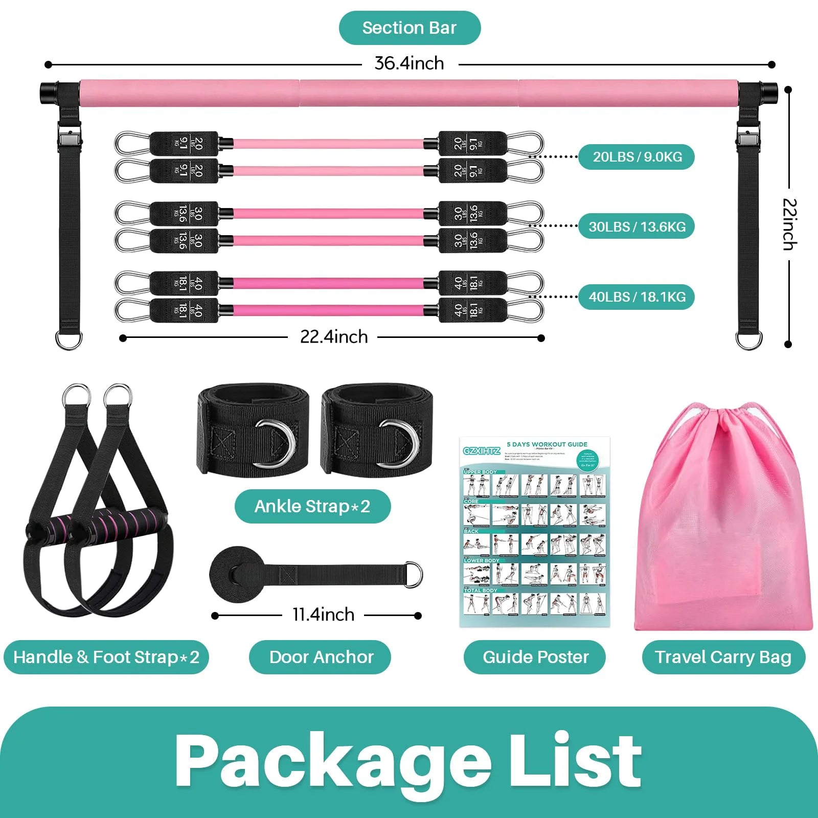 Pilates Bar Kit for Exercise and Fitness for Men & Women